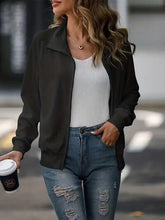 Load image into Gallery viewer, Simple White Zip Up Collared Neck Raglan Sleeve Jacket Comfortable Versatile Casual Women Wear
