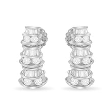 Load image into Gallery viewer, 14K White Gold 7/8 cttw Baguette &amp; Round Brilliant-Cut Diamond Dangle Multi Row Earrings (H-I Color, SI2-I1 Clarity)
