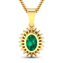 将图片加载到图库查看器，1.13 Carat Genuine Zambian Emerald and White Diamond 14K Yellow Gold Pendant
