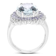 Load image into Gallery viewer, 5.30 Carat Genuine Aquamarine, Tanzanite &amp; White Topaz .925 Sterling Silver Ring
