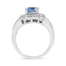 Load image into Gallery viewer, .925 Sterling Silver Diamond Accent and 8X6 mm Emerald-Shape Blue Topaz Ring (I-J Color, I2-I3 Clarity) - Ring Size 7
