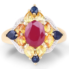 Load image into Gallery viewer, 14K Yellow Gold Plated 3.76 Carat Genuine Multi Stone .925 Sterling Silver Ring
