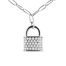 将图片加载到图库查看器，.925 Sterling Silver 1/4 Cttw Diamond Lock 18" Pendant Necklace with Paperclip Chain (H-I Color, SI2-I1 Clarity)
