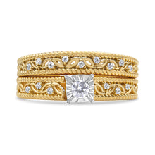 将图片加载到图库查看器，14K Yellow Gold Plated .925 Sterling Silver 1/5 Cttw Diamond Art Deco Style Engagement Ring Bridal Set (I-J Color, I3 Clarity) - Ring Size 7
