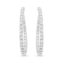 Load image into Gallery viewer, 18K White Gold 3 5/8 Cttw Round Diamond Curved Inside-Outside Hoop Earrings (F-G Color, VS1-VS2 Clarity)
