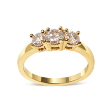 Load image into Gallery viewer, 10K Yellow Gold 1.00 Cttw Champagne Diamond 3-Stone Band Ring (J-K Color, I1-I2 Clarity)  - Size 7
