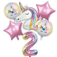 Load image into Gallery viewer, 6pcs Rainbow Unicorn Balloon And 32 inch Number Foil Balloons For Kids Unicorn Theme Birthday Party Decorations Baby Shower Girl Party Birthday Decoration
