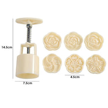 将图片加载到图库查看器，6pcs/set Flower Shaped Mooncake Mold Cake Mold Hand Pressure Fondant Moon Cake Decorating Tools Cookie Cutter Baking Tool Moon Cake Mold With 6 Stamps Flowers Design Hand Pressure Fondant Decoration Cookie Cutter
