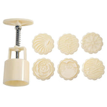 将图片加载到图库查看器，6pcs/set Flower Shaped Mooncake Mold Cake Mold Hand Pressure Fondant Moon Cake Decorating Tools Cookie Cutter Baking Tool Moon Cake Mold With 6 Stamps Flowers Design Hand Pressure Fondant Decoration Cookie Cutter
