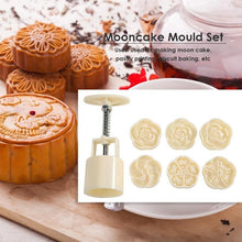 将图片加载到图库查看器，6pcs/set Flower Shaped Mooncake Mold Cake Mold Hand Pressure Fondant Moon Cake Decorating Tools Cookie Cutter Baking Tool Moon Cake Mold With 6 Stamps Flowers Design Hand Pressure Fondant Decoration Cookie Cutter
