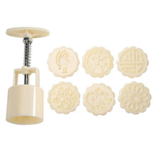 将图片加载到图库查看器，6pcs/set Flower Shaped Mooncake Mold Cake Mold Hand Pressure Fondant Moon Cake Decorating Tools Cookie Cutter Baking Tool Moon Cake Mold With 6 Stamps Flowers Design Hand Pressure Fondant Decoration Cookie Cutter
