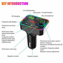 Load image into Gallery viewer, 7 Color LED Backlit Light Bluetooth FM Transmitter and Dual USB Charger

