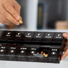 Load image into Gallery viewer, 7-Day Push Button Pill, Medicine, Vitamin Organizer with AM/PM Large Compartments
