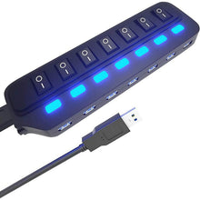 Load image into Gallery viewer, 7 Port USB Data Hub 3.0 with Individual On/Off Switches and Lights
