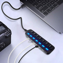 Load image into Gallery viewer, 7 Port USB Data Hub 3.0 with Individual On/Off Switches and Lights
