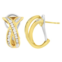 将图片加载到图库查看器，14K Yellow and White Gold 1/2 TDW "X" Shape Cross Over Diamond Hoop Earrings (I-J, I2-I3)
