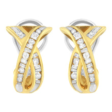 将图片加载到图库查看器，14K Yellow and White Gold 1/2 TDW "X" Shape Cross Over Diamond Hoop Earrings (I-J, I2-I3)
