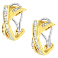 将图片加载到图库查看器，14K Yellow and White Gold 1/2 TDW "X" Shape Cross Over Diamond Hoop Earrings (I-J, I2-I3)
