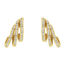 Load image into Gallery viewer, 10K Yellow Gold 1.0 Cttw Round Brilliant Cut Diamond Spiral Multi Row Channel Set Open Hoop Pushback Stud Earrings (H-I Color, I1-I2 Clarity)
