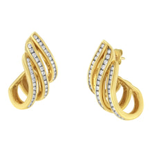 Load image into Gallery viewer, 10K Yellow Gold 1.0 Cttw Round Brilliant Cut Diamond Spiral Multi Row Channel Set Open Hoop Pushback Stud Earrings (H-I Color, I1-I2 Clarity)
