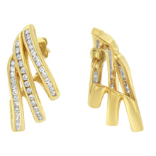 Load image into Gallery viewer, 10K Yellow Gold 1.0 Cttw Round Brilliant Cut Diamond Spiral Multi Row Channel Set Open Hoop Pushback Stud Earrings (H-I Color, I1-I2 Clarity)

