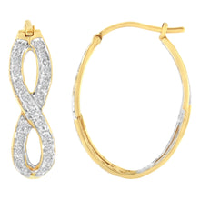 Load image into Gallery viewer, 10K Yellow and White Gold 1/4 cttw Diamond Double Infinity Hoop Earrings (I-J Clarity, I1-I2 Color)

