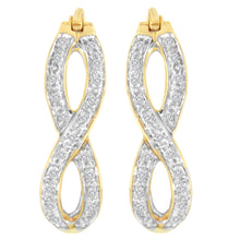 Load image into Gallery viewer, 10K Yellow and White Gold 1/4 cttw Diamond Double Infinity Hoop Earrings (I-J Clarity, I1-I2 Color)
