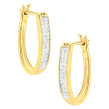 Load image into Gallery viewer, 10K Yellow Gold 1/2 Cttw Invisible Set Princess-cut Diamond Hoop Earrings (H-I Color, SI2-I1 Clarity)
