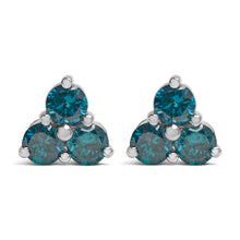 Load image into Gallery viewer, 14KT White Gold Treated Blue Diamond Trio Stud Earrings (1 1/3 cttw, Blue)
