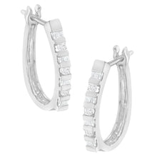 将图片加载到图库查看器，10K Yellow Gold Round and Baguette Cut Diamond Oblong Hinged Leverback Hoop Earrings (Â¼ Cttw, I-J Color, I2-I3 Clarity)
