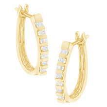 将图片加载到图库查看器，10K Yellow Gold Round and Baguette Cut Diamond Oblong Hinged Leverback Hoop Earrings (Â¼ Cttw, I-J Color, I2-I3 Clarity)
