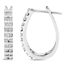 将图片加载到图库查看器，10K White Gold 1.0 Cttw Alternating  Diamond "U" Hoop Earrings (I-J Color, I2-I3 Clarity)
