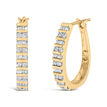 将图片加载到图库查看器，10K White Gold 1.0 Cttw Alternating  Diamond "U" Hoop Earrings (I-J Color, I2-I3 Clarity)
