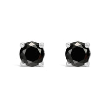 将图片加载到图库查看器，.925 Sterling Silver 1/2 Cttw Black Diamond Solitaire Stud Earrings
