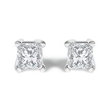 Load image into Gallery viewer, .925 Sterling Silver 1/4 Cttw Princess-Cut Diamond Solitaire Stud Earrings (H-I Color, I1-I2 Clarity)
