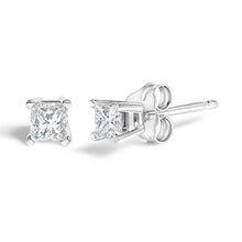 Load image into Gallery viewer, .925 Sterling Silver 1/4 Cttw Princess-Cut Diamond Solitaire Stud Earrings (H-I Color, I1-I2 Clarity)
