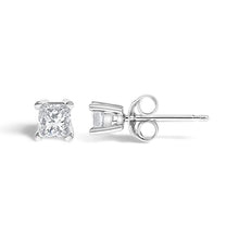 Load image into Gallery viewer, .925 Sterling Silver 1/4 Cttw Princess-Cut Diamond Solitaire Stud Earrings (H-I Color, I1-I2 Clarity)
