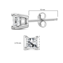 Load image into Gallery viewer, .925 Sterling Silver 1/4 Cttw Princess-Cut Diamond Solitaire Stud Earrings (H-I Color, I1-I2 Clarity)

