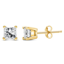Load image into Gallery viewer, IGI Certified 14k Yellow Gold 1/3 Cttw 4-Prong Set Princess-Cut Solitaire Diamond Push Back Stud Earrings (Q-R Color, I1-I2 Clarity)
