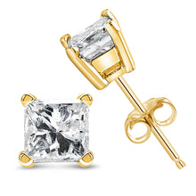 Load image into Gallery viewer, IGI Certified 14k Yellow Gold 1/3 Cttw 4-Prong Set Princess-Cut Solitaire Diamond Push Back Stud Earrings (Q-R Color, I1-I2 Clarity)
