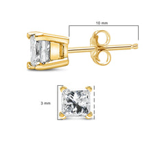 Load image into Gallery viewer, IGI Certified 14k Yellow Gold 1/3 Cttw 4-Prong Set Princess-Cut Solitaire Diamond Push Back Stud Earrings (Q-R Color, I1-I2 Clarity)
