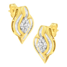 Load image into Gallery viewer, 10K Yellow Gold 1/3 cttw Round-Cut Diamond Cluster and Swirl Stud Earrings (J-K Clarity, I2-I3 Color)
