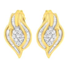 Load image into Gallery viewer, 10K Yellow Gold 1/3 cttw Round-Cut Diamond Cluster and Swirl Stud Earrings (J-K Clarity, I2-I3 Color)
