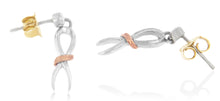 Load image into Gallery viewer, 10K Two-Toned Gold Flash Plated .925 Sterling Silver Awareness Ribbon Dangle Earrings
