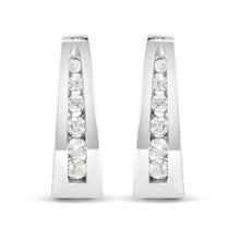 将图片加载到图库查看器，14k White Gold 1/4 Cttw Channel-Set Brilliant Round-Cut Diamond Hoop Earrings (I-J Color, I2-I3 Clarity)
