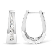 将图片加载到图库查看器，14k White Gold 1/4 Cttw Channel-Set Brilliant Round-Cut Diamond Hoop Earrings (I-J Color, I2-I3 Clarity)

