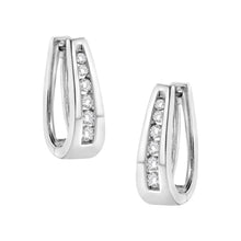 将图片加载到图库查看器，14k White Gold 1/4 Cttw Channel-Set Brilliant Round-Cut Diamond Hoop Earrings (I-J Color, I2-I3 Clarity)
