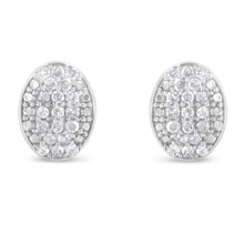 Load image into Gallery viewer, Sterling Silver Round Diamond Oval Cluster Earrings (1/2 cttw, I-J Color, I2-I3 Clarity)
