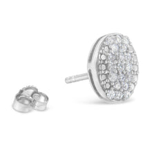 Load image into Gallery viewer, Sterling Silver Round Diamond Oval Cluster Earrings (1/2 cttw, I-J Color, I2-I3 Clarity)
