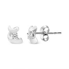 Load image into Gallery viewer, 10K White Gold 1/10 Cttw Round Brilliant-Cut Diamond Espira Swirls Solitaire Push Back Stud Earrings (I-J Color, I1-I2 Clarity)
